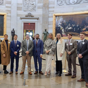 Students in the university’s Applied Politics winter intersession course tour the Capitol during their time in Washington, D.C., in January. The group got a behind-the-scenes look at the running of national politics. Photo courtesy of Carly O’Leary/BGR Group